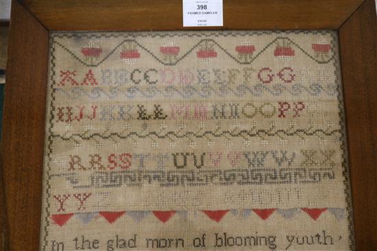 A framed sampler H.55cm, W.29cm